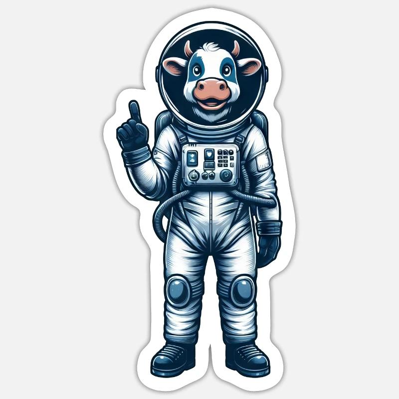 Astronaute, Vache, Espace, Cosmonaute, Univers - Sticker taille S (10 x 10 cm) - blanc mat