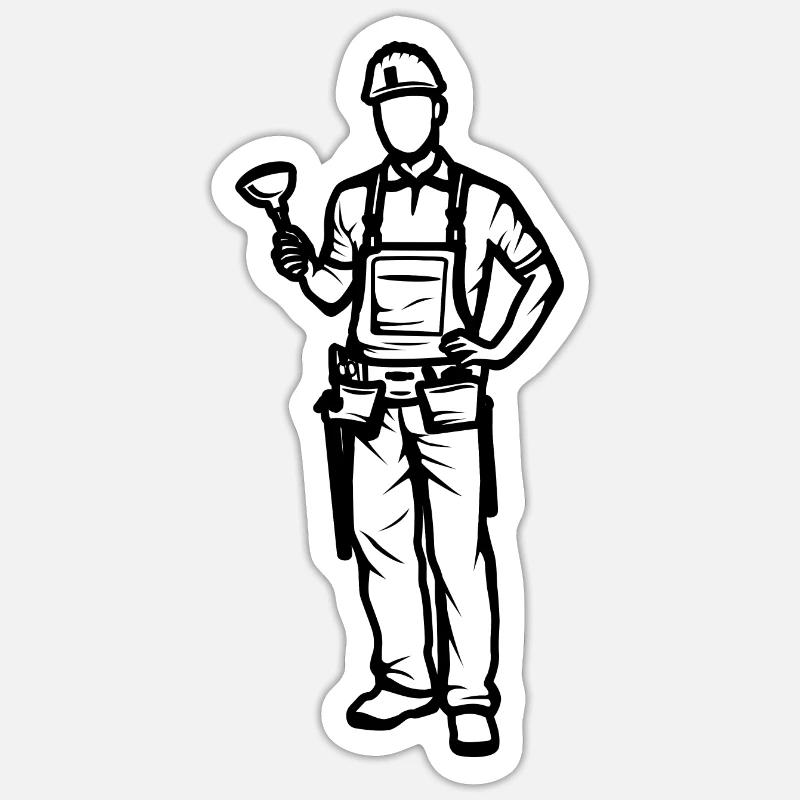 Garçon plombier - Sticker taille S (10 x 10 cm) - blanc mat