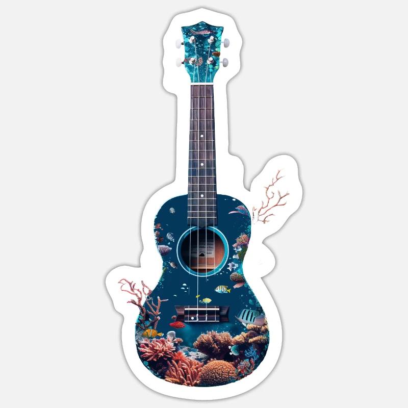 Fish Ukulele - Sticker size S (10 x 10 cm) - white matte