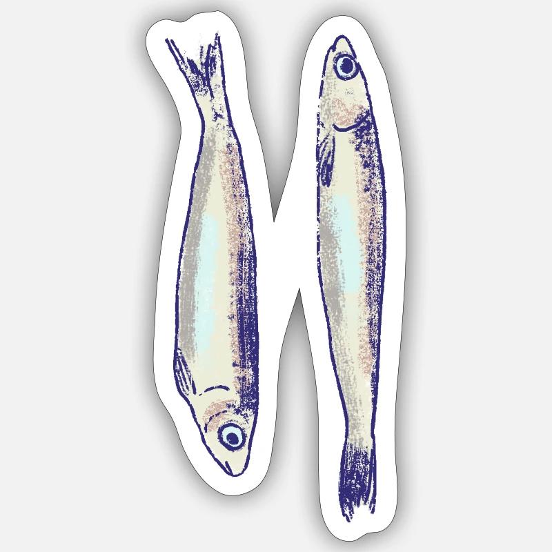 Deux sardines - Sticker taille S (10 x 10 cm) - blanc mat