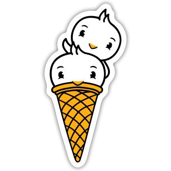 Oiseaux Cream Waffle Cream Scoops Cream Cornet - Sticker taille S (10 x 10 cm) - blanc mat - Devant
