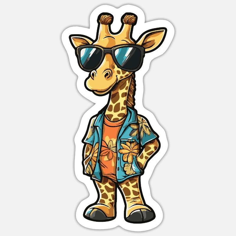 Giraffe Cool Sommer - Sticker Größe S (10 x 10 cm) - Mattweiß