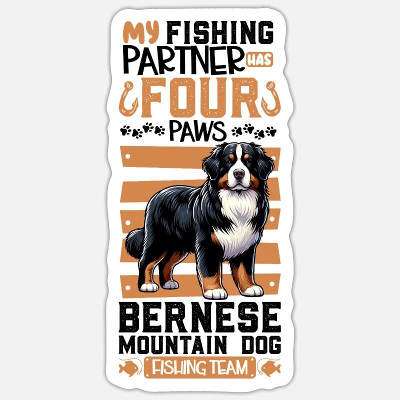 Pêche et bouvier bernois - Sticker taille S (10 x 10 cm) - blanc mat