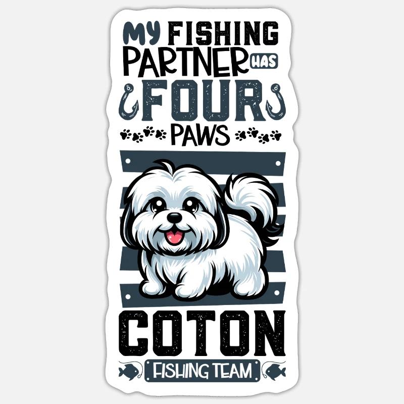 Pêche et Coton de Tuléar - Sticker taille S (10 x 10 cm) - blanc mat
