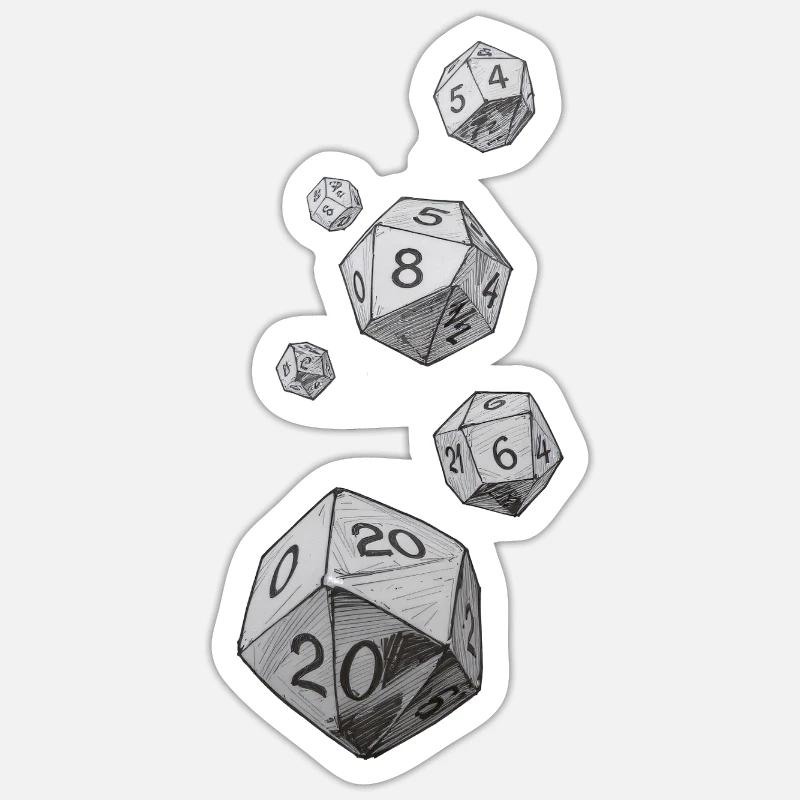 Schwarz-Weiß Rollenspielwürfel – Falling Dice - Sticker Größe S (10 x 10 cm) - Mattweiß