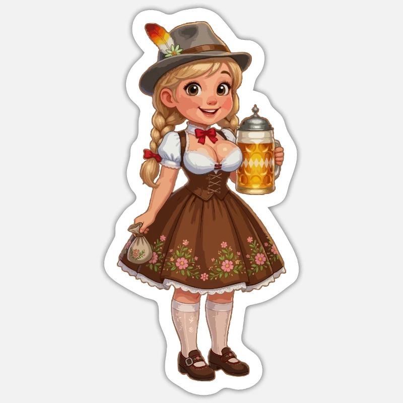 Dirndl Bavaroise Octobre Fêtard - Sticker taille S (10 x 10 cm) - blanc mat