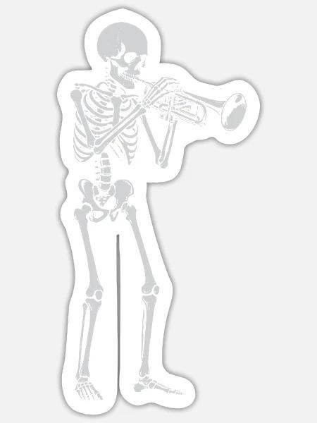 Skeleton spielt Trompete - Sticker Größe S (10 x 10 cm) - Mattweiß