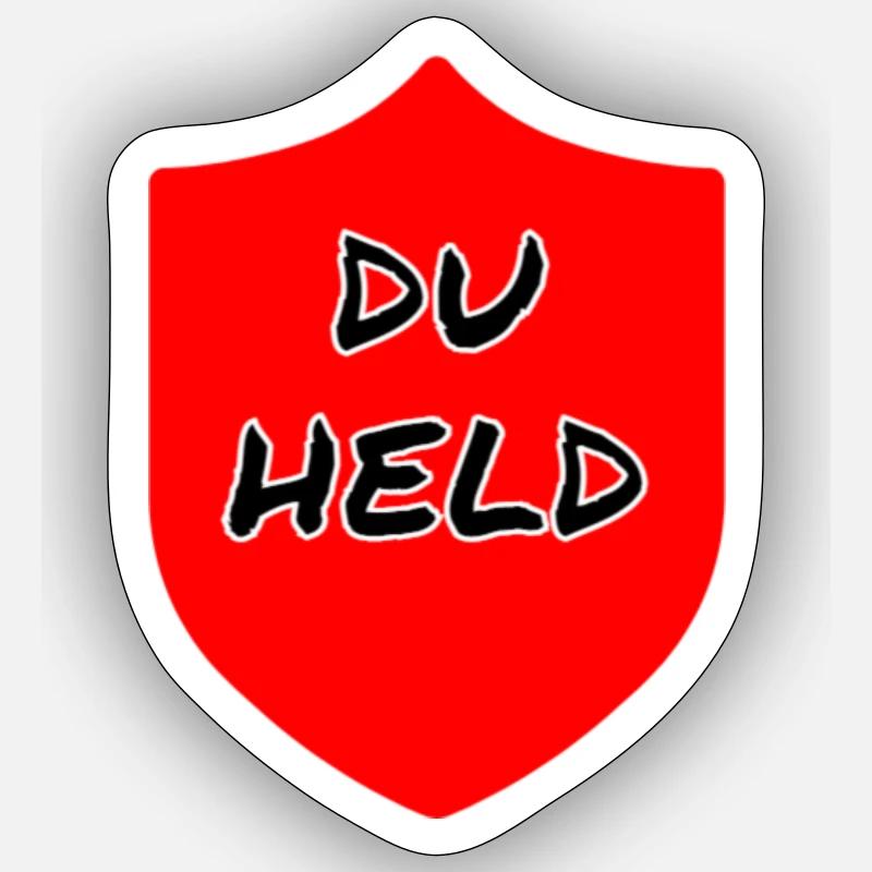 Du Held Schild - Sticker Größe S (10 x 10 cm) - Mattweiß