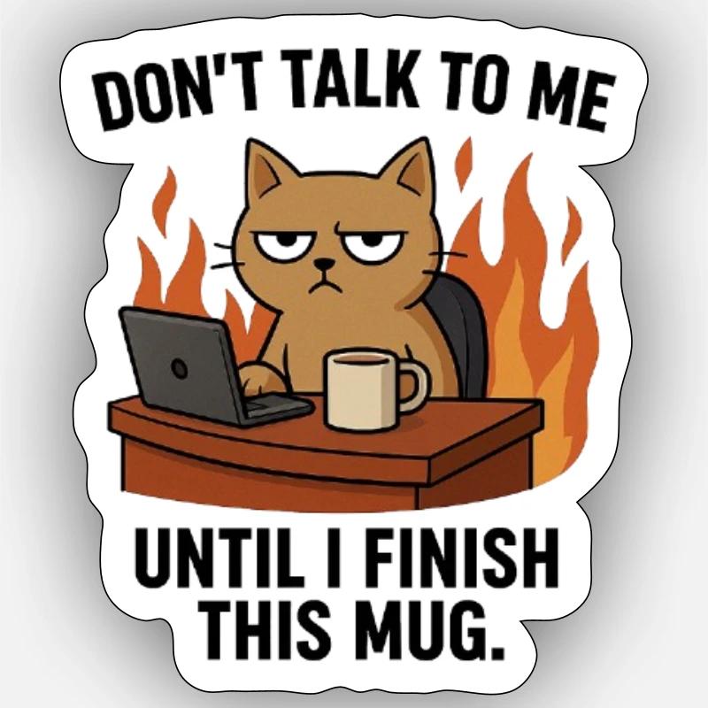 Tasse à café avec chat de bureau Sticker taille S (10 x 10 cm)