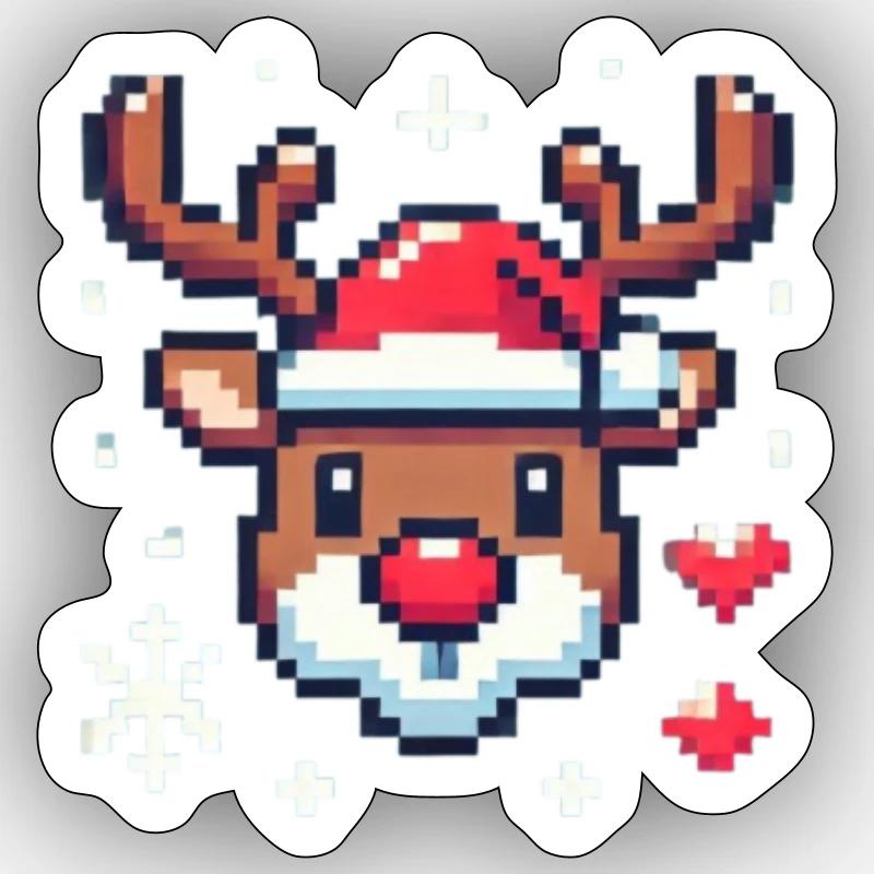 8 bits tête de renne de Noël - Sticker taille S (10 x 10 cm) - blanc mat