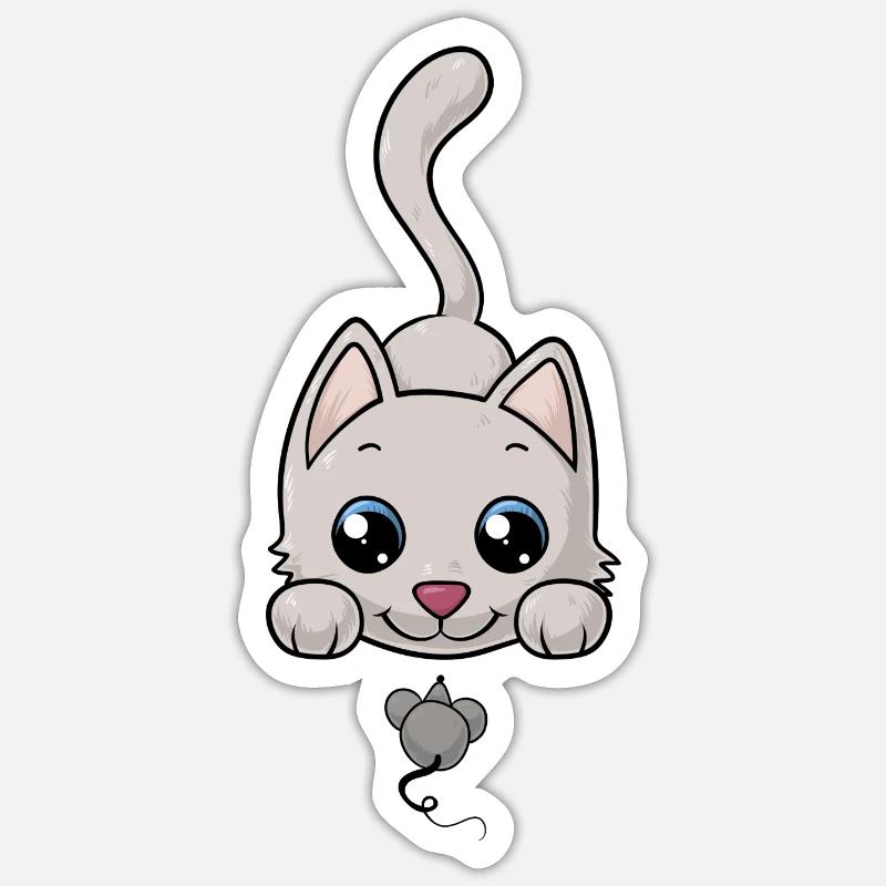 Süße Comic Katze - Sticker Größe S (10 x 10 cm) - Mattweiß