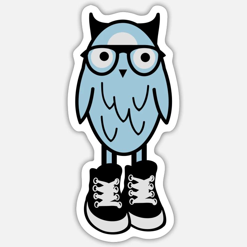 Eule mit Turnschuhen - Sticker Größe S (10 x 10 cm) - Mattweiß