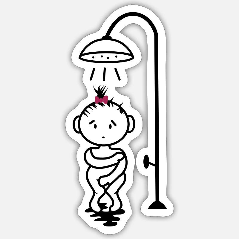 fille timide sous la douche - Sticker taille S (10 x 10 cm) - blanc mat