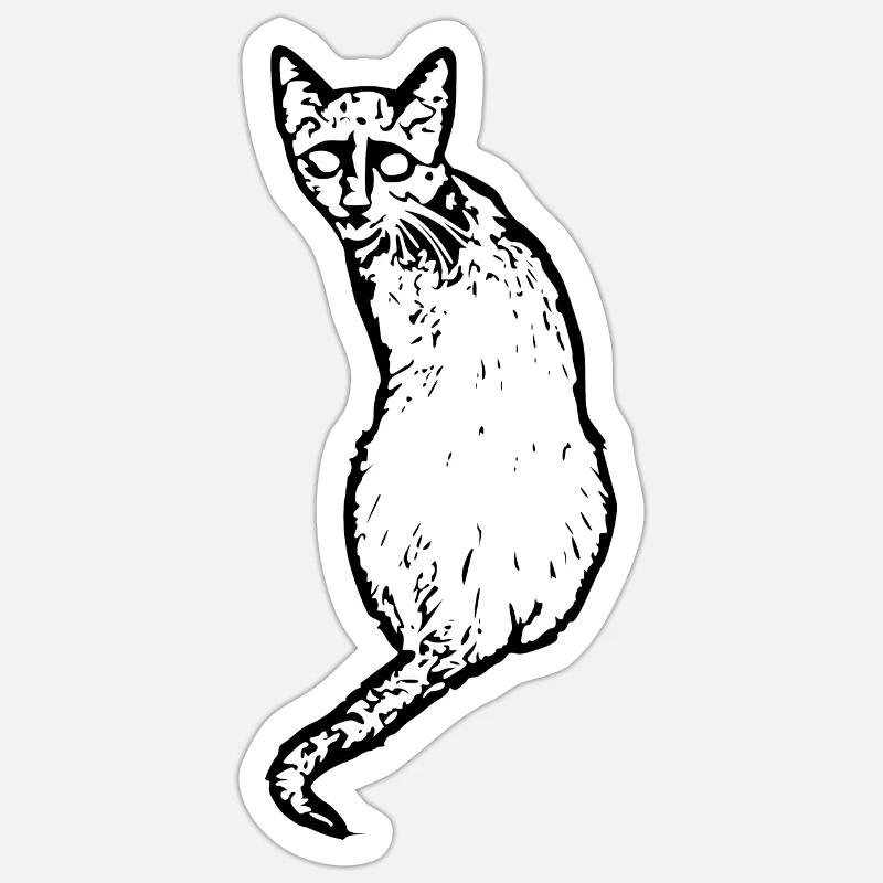Chat noir - Sticker taille S (10 x 10 cm) - blanc mat