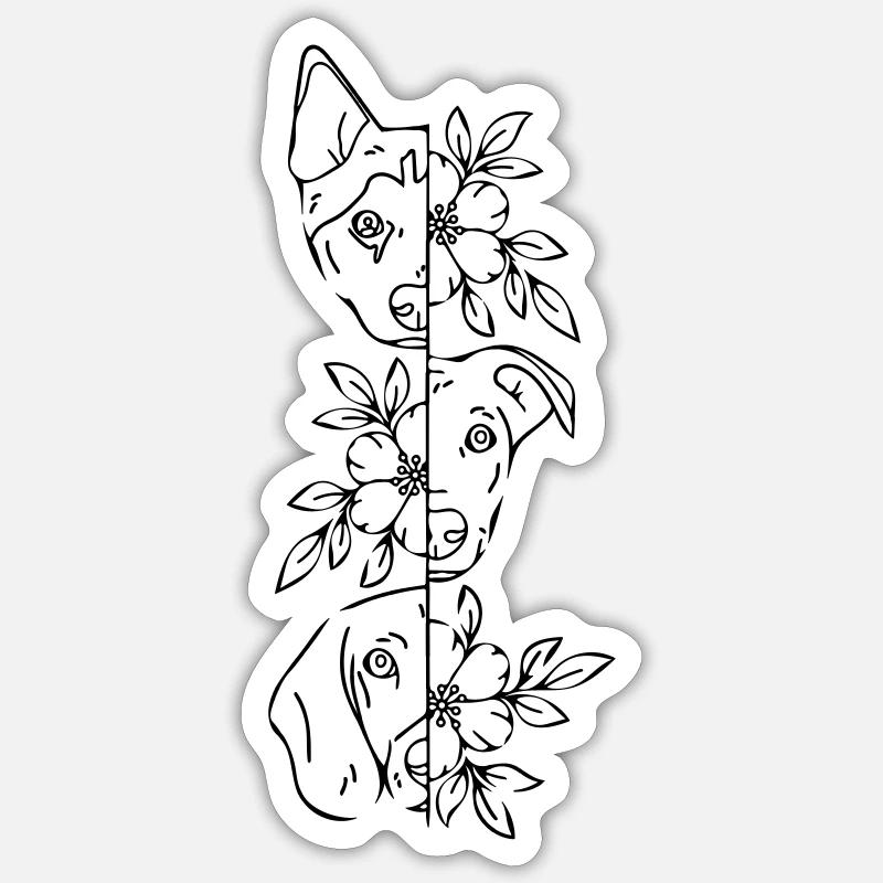 3 fleurs de chiens - Sticker taille S (10 x 10 cm) - blanc mat