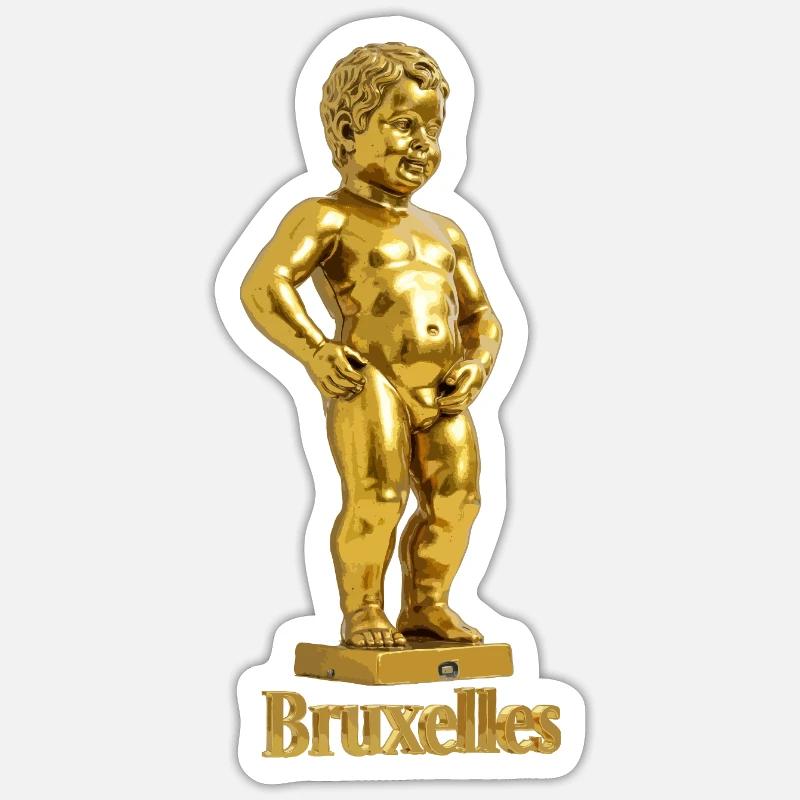 Manneken Pis de Bruxelles en or - Sticker taille S (10 x 10 cm) - blanc mat