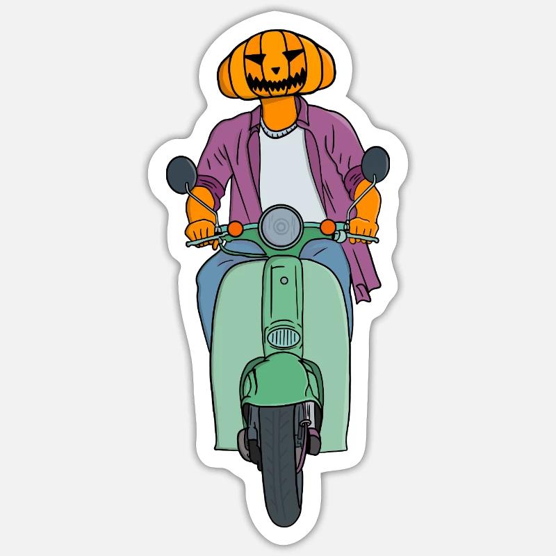 Kürbisfahrer auf Mint Scooter - Sticker Größe S (10 x 10 cm) - Mattweiß