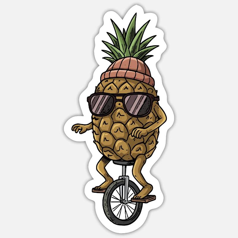 Cool Pineapple Rides Monocycle Vibes - Sticker taille S (10 x 10 cm) - blanc mat