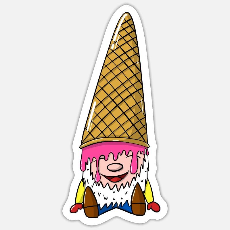 Zwerg mit Eiswaffel - Wichtel mit Eis - Sticker Größe S (10 x 10 cm) - Mattweiß