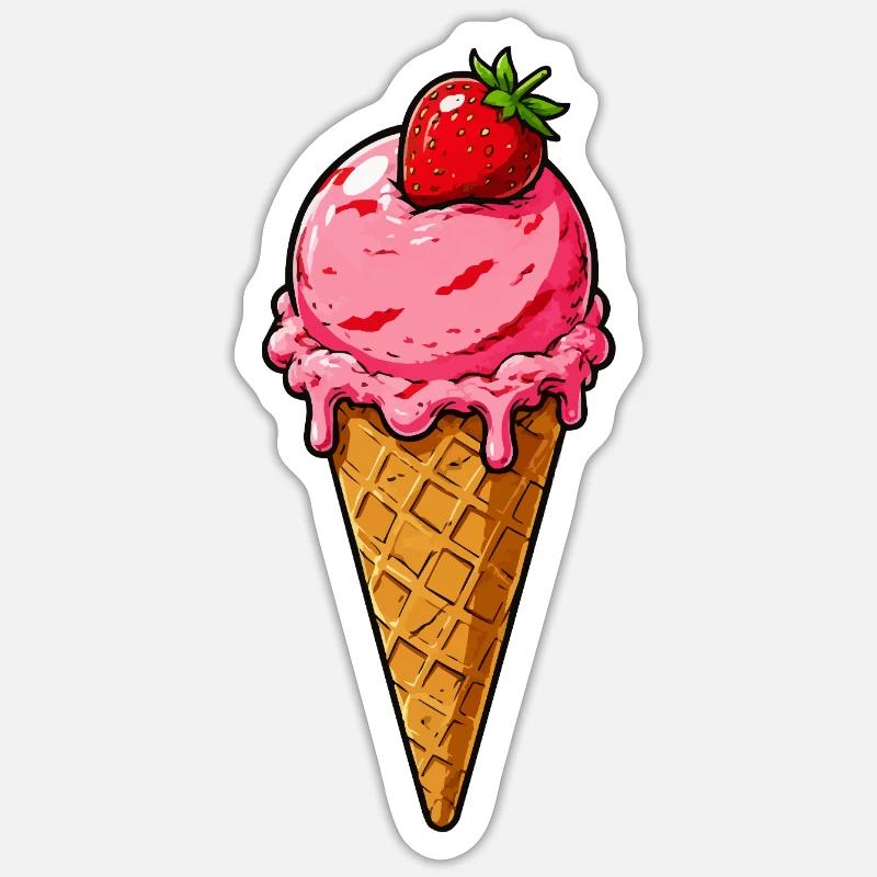 Erdbeere Eis Kugel - Sticker size S (10 x 10 cm) - white matte