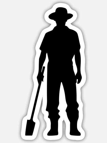 Farmer mit Spaten Silhouette - Sticker Größe S (10 x 10 cm) - Mattweiß