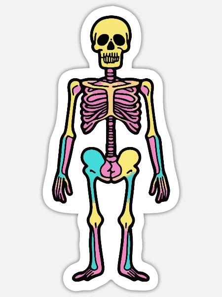 Stehendes Skelett Halloween Bunt - Sticker Größe S (10 x 10 cm) - Mattweiß
