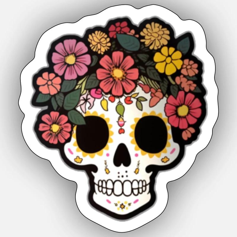 calaveras with flowers - Sticker taille S (10 x 10 cm) - blanc mat