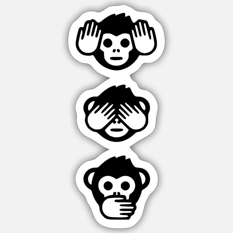 Three Wise Monkeys Motif - Sticker size S (10 x 10 cm) - white matte