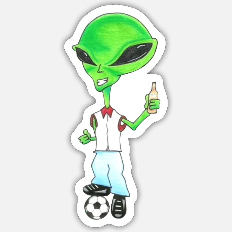 Extraterrestre drôle - Sticker taille S (10 x 10 cm) - blanc mat