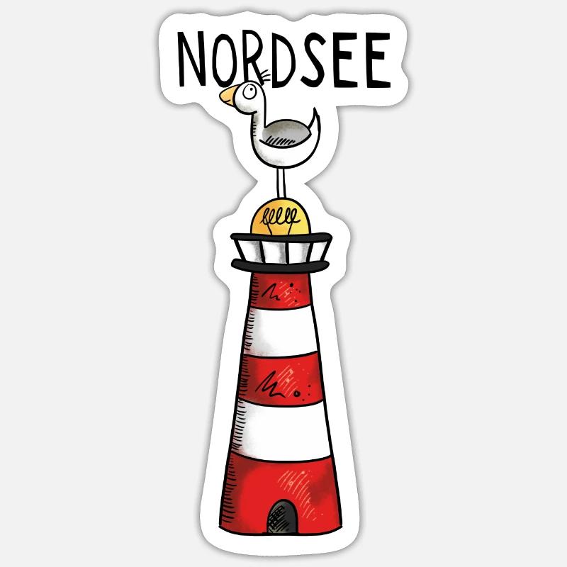Nordsee Leuchtturm - Möwe - Comic - Geschenk Sticker Größe S (10 x 10 cm)