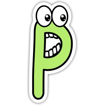 P - lettre P avec les yeux 👀 - Sticker taille S (10 x 10 cm) - blanc mat - Devant