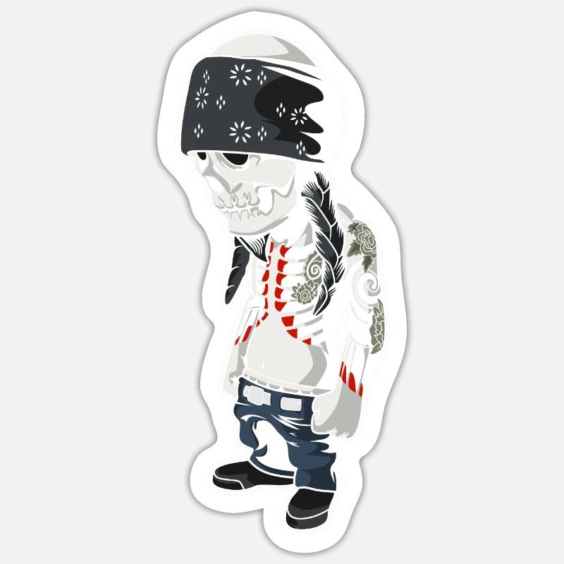 Skull Head Tattoo - Sticker Größe S (10 x 10 cm) - Mattweiß