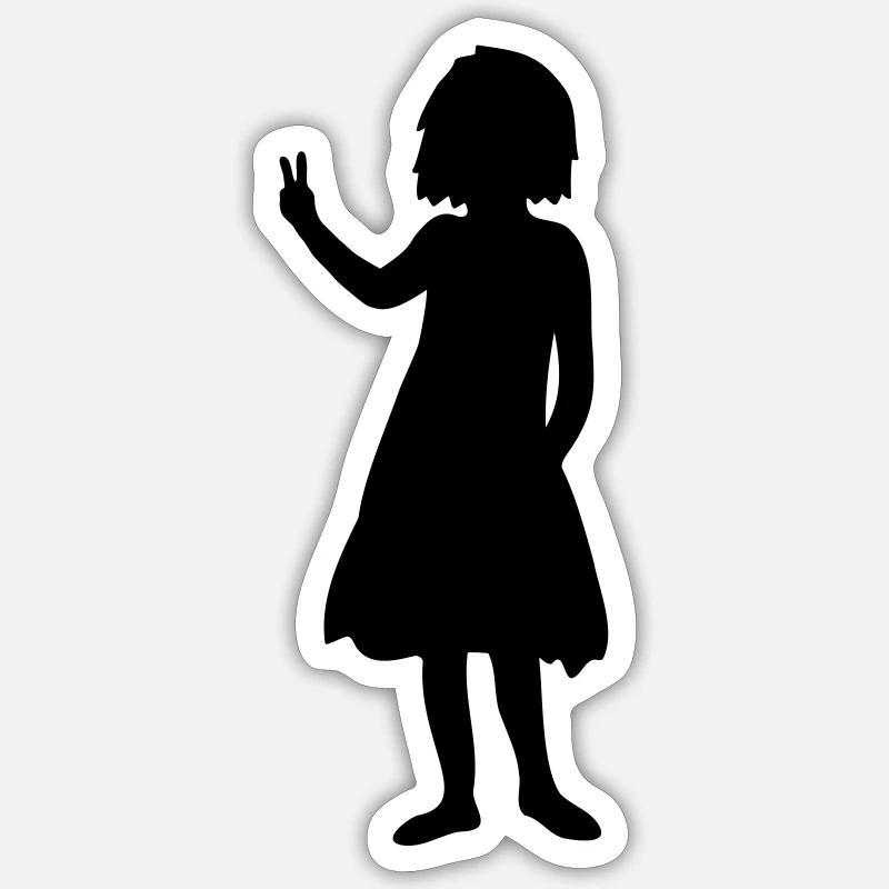 Peace Zeichen Mädchen Silhouette - Sticker Größe S (10 x 10 cm) - Mattweiß