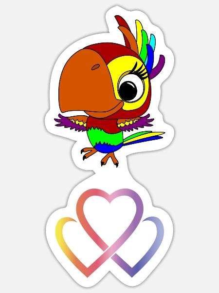 Papagei und Logo - Sticker Größe S (10 x 10 cm) - Mattweiß