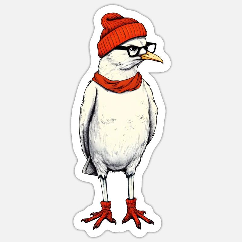 Hipster Seagull - Sticker size S (10 x 10 cm) - white matte