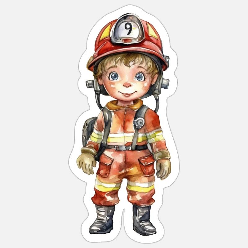 Dessin d’aquarelles de pompier - Sticker taille S (10 x 10 cm) - blanc mat