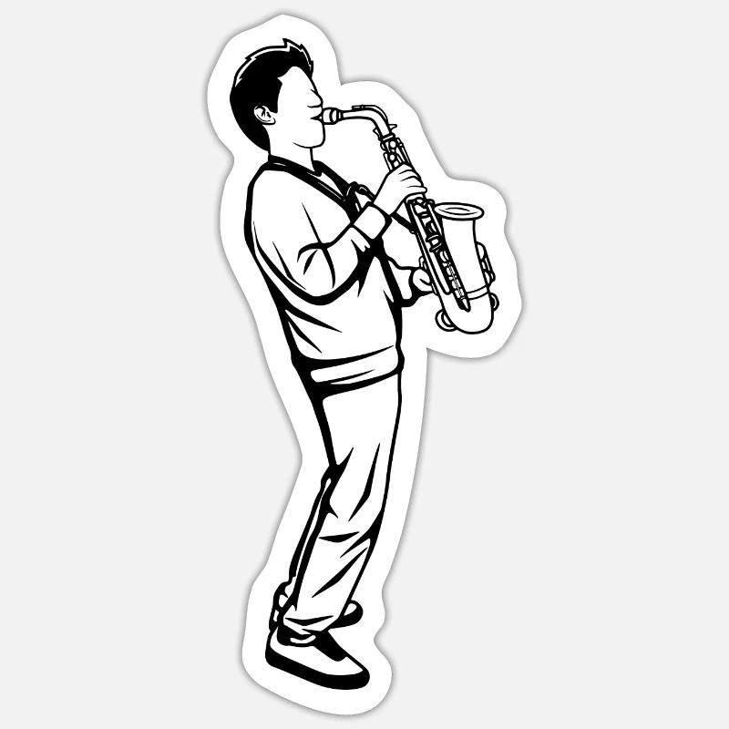 Saxophon Junge - Sticker Größe S (10 x 10 cm) - Mattweiß