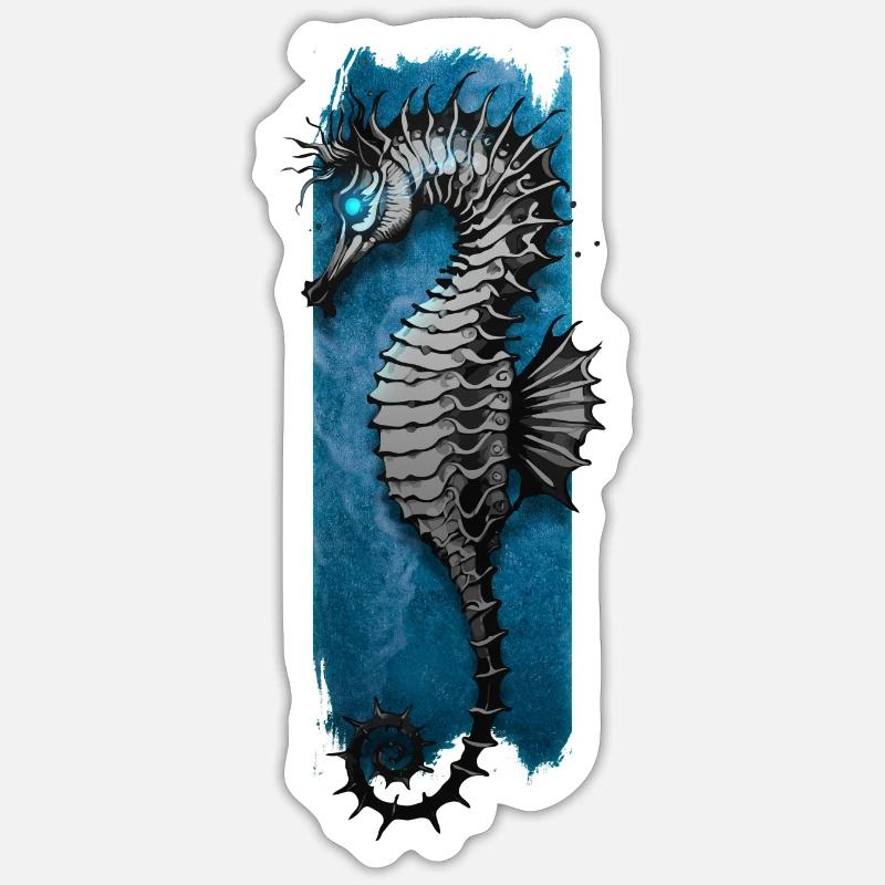 Élégance marine : Sérénade d’hippocampe - Sticker taille S (10 x 10 cm) - blanc mat