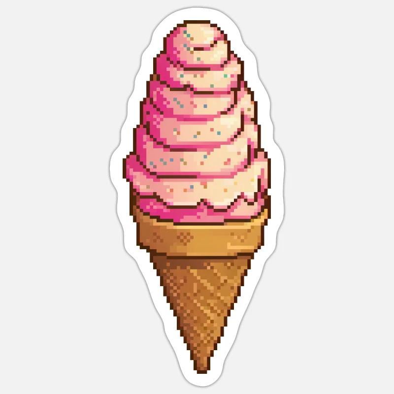 Retro-Stück: 8-Bit-Peperoni-Pizza - Sticker Größe S (10 x 10 cm) - Mattweiß