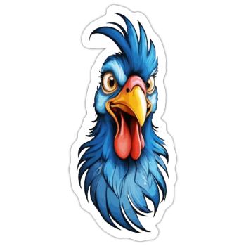 Ein blau-gefiederter Hahn - Sticker Größe S (10 x 10 cm) - Mattweiß - Vorne