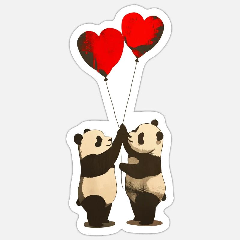Amour Panda - Sticker taille S (10 x 10 cm) - blanc mat