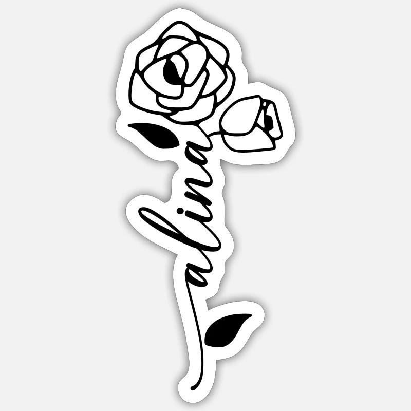 Alina Nom Prénom Fleur - Sticker taille S (10 x 10 cm) - blanc mat