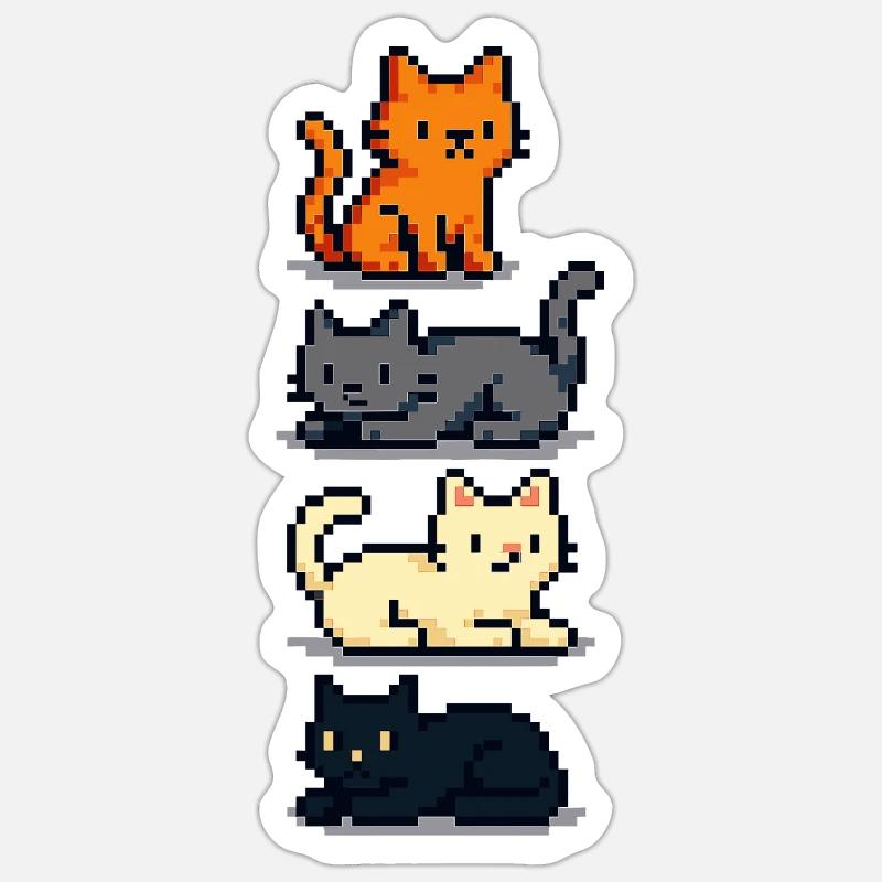 Pixel-Katzenbande – Viermal Flausch - Sticker Größe S (10 x 10 cm) - Mattweiß