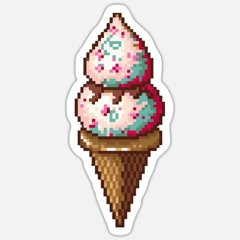 Glace pixel en pixel art - Sticker taille S (10 x 10 cm) - blanc mat