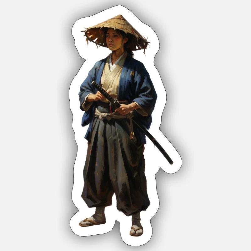 samurai warrior with straw hat realistic Sticker size S (10 x 10 cm)