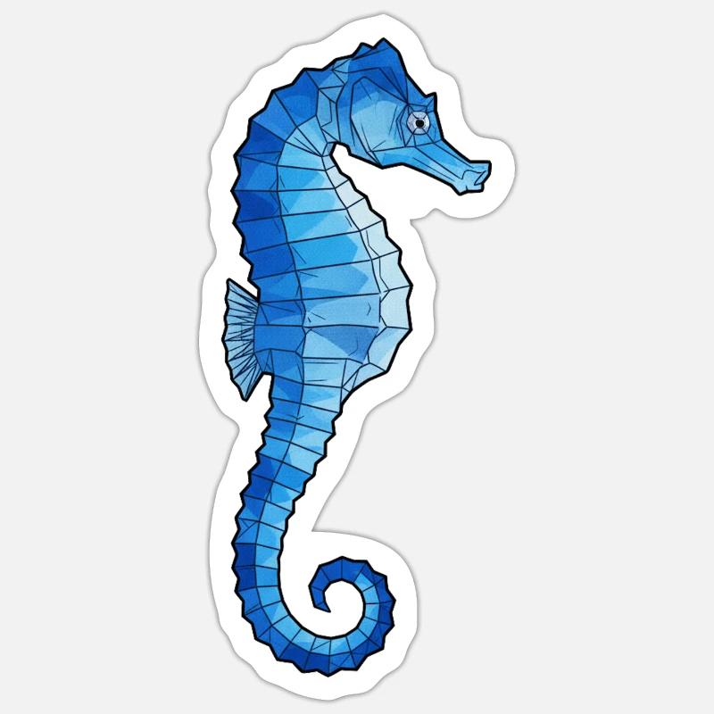 Hippocampe polygone bleu Sticker taille S (10 x 10 cm)