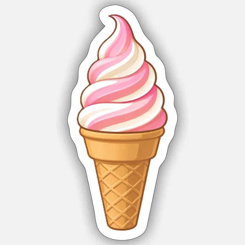 Softeis Erdbeer-Vanille - Sticker Größe S (10 x 10 cm) - Mattweiß