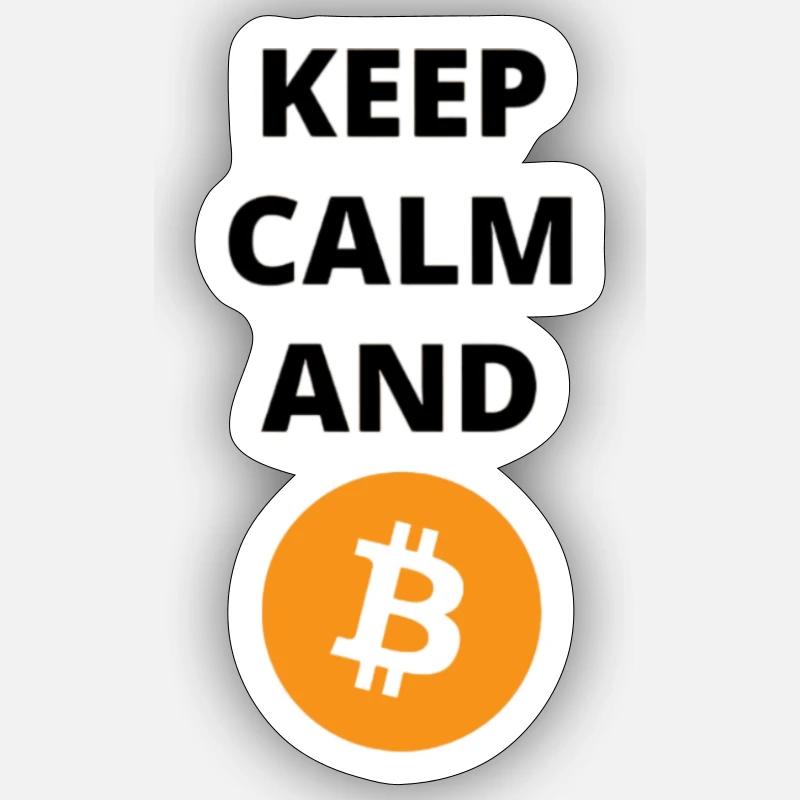 Restez calme et Bitcoin - Sticker taille S (10 x 10 cm) - blanc mat