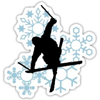 Skier mit Schneeflocken - Sticker Größe S (10 x 10 cm) - Mattweiß - Vorne