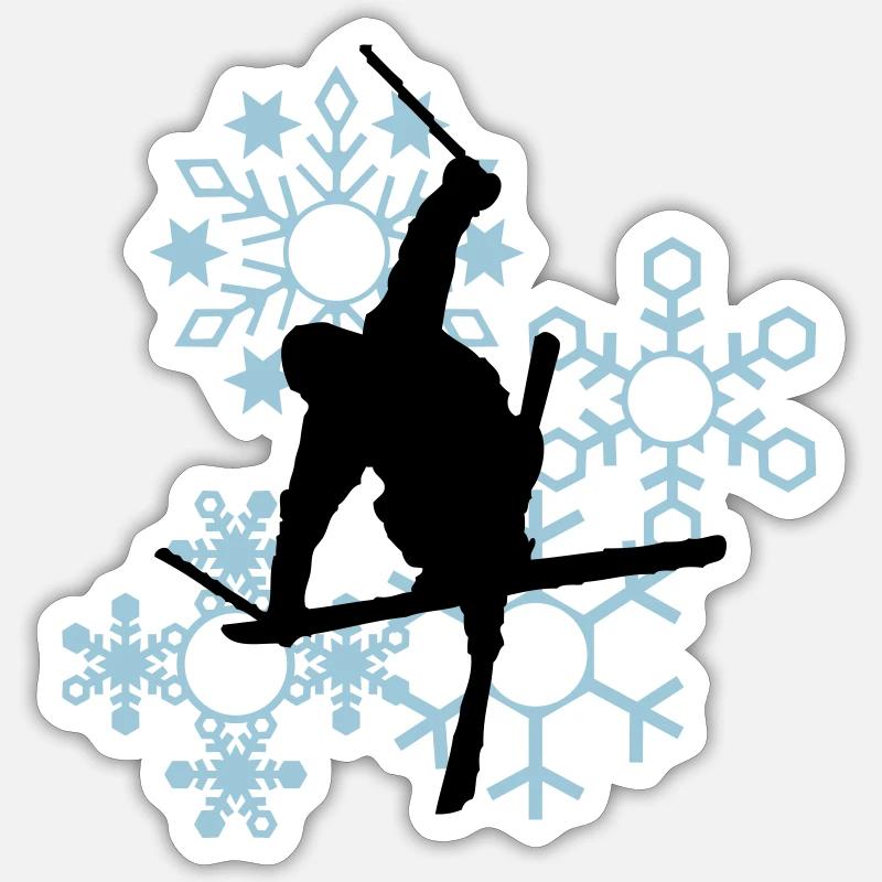 Skis avec flocons de neige - Sticker taille S (10 x 10 cm) - blanc mat